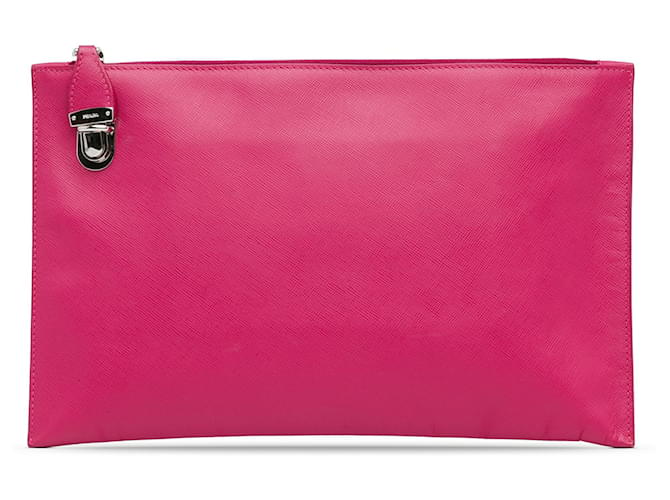 Pink Prada Saffiano Lux Zip Clutch Leather  ref.1392514