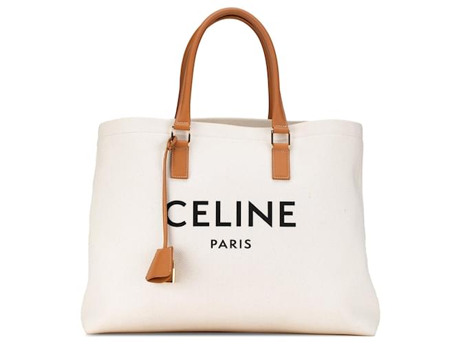 Céline Bolsa Celine Horizontal Cabas Branca Branco Couro  ref.1392515