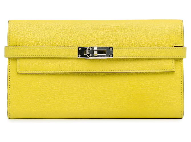 Yellow Hermès Chevre Classic Kelly Wallet Leather  ref.1392520