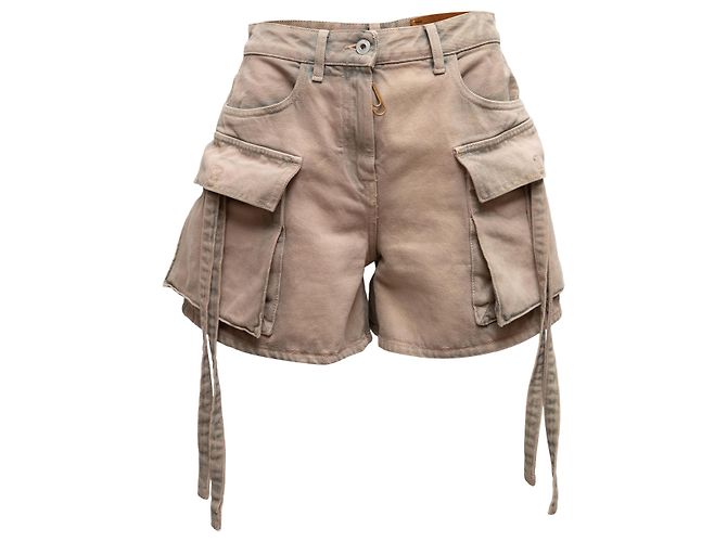 Off White Hellbraune, cremefarbene Cargo-Shorts, Größe 27