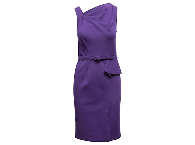 Lila Oscar de la Renta ärmelloses Wollkleid mit Gürtel, Größe US 4 Wolle  ref.1392524