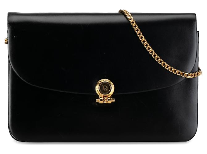 Bandolera Dior de piel negra con cadena Negro Cuero  ref.1392528