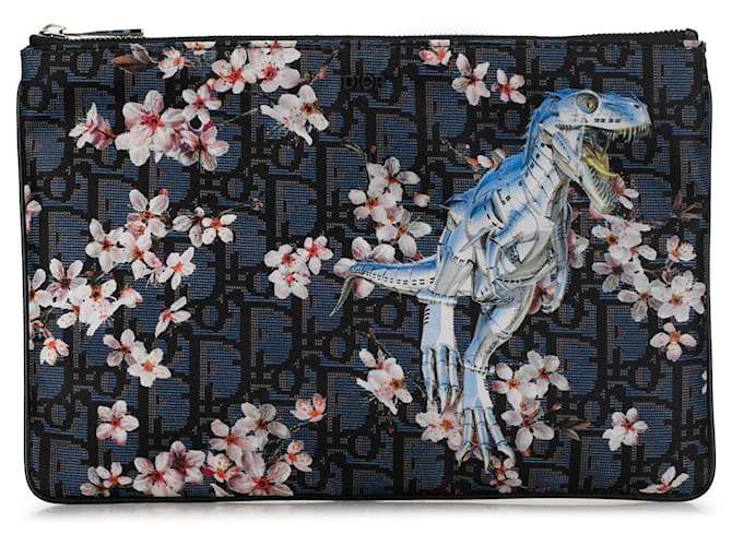 Blaue Dior x Hajime Sorayama Oblique Safari-Clutch aus Nylon Leinwand  ref.1392533