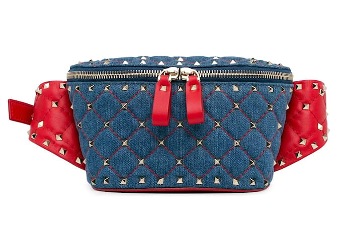 Blue Valentino Denim Rockstud Spike Belt Bag Leather  ref.1392535