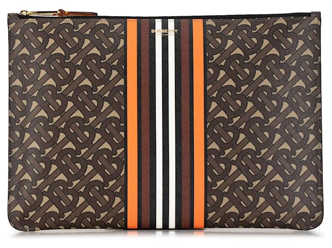Brown Burberry Multicolor TB Monogram Coated Canvas Clutch Cloth  ref.1392536