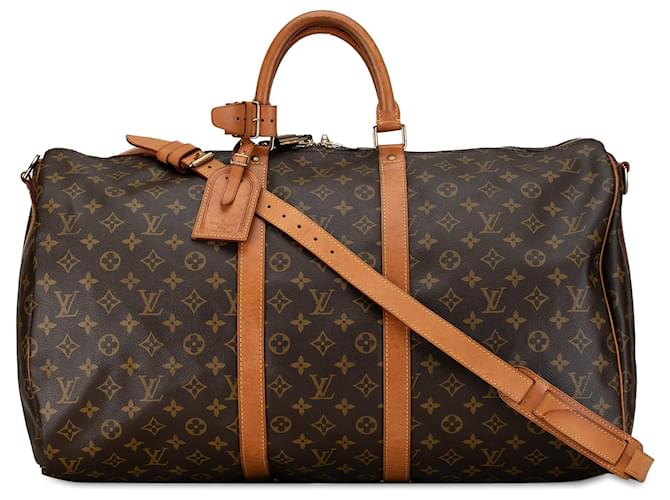 Bolsa de viagem marrom Louis Vuitton Monogram Keepall Bandouliere 55 Couro  ref.1392544