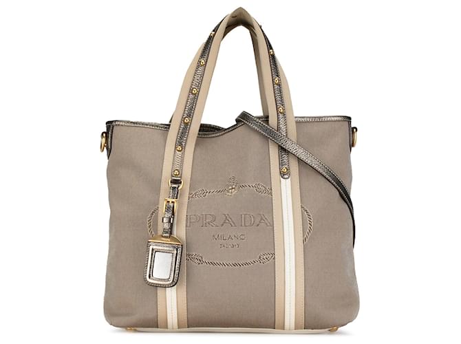 Bolsa Prada Canapa Logo Bege Couro  ref.1392551