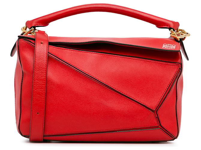 Cartable rouge Loewe Medium Puzzle Bag Cuir  ref.1392562