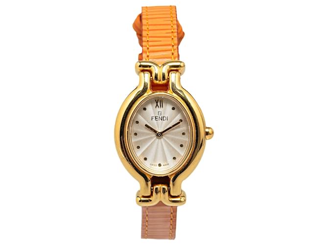 Gold Fendi Quartz Gold Plated Chameleon 640L Watch Golden Leather  ref.1392575