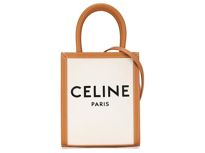 Céline Bolso satchel Cabas vertical pequeño de lona Celine blanco Cuero  ref.1392590
