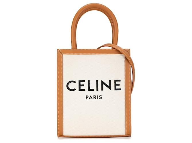 Céline White Celine Mini Canvas Vertical Cabas Satchel Leather  ref.1392590