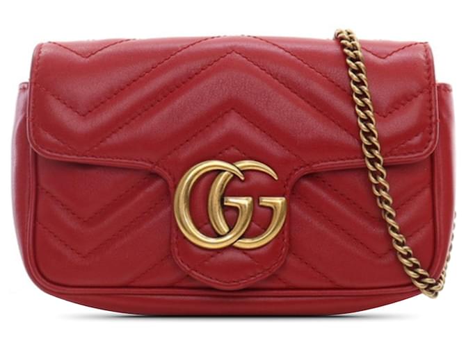 Bolso bandolera Gucci Super Mini GG Marmont Matelasse rojo Roja Cuero  ref.1392598