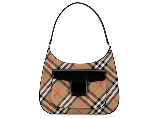 Bolso de hombro a cuadros marrón Burberry Haymarket Camello Cuero  ref.1392624