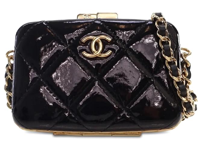 Black Chanel Small Glazed Goatskin Box With Chain Crossbody Bag Leather  ref.1392638