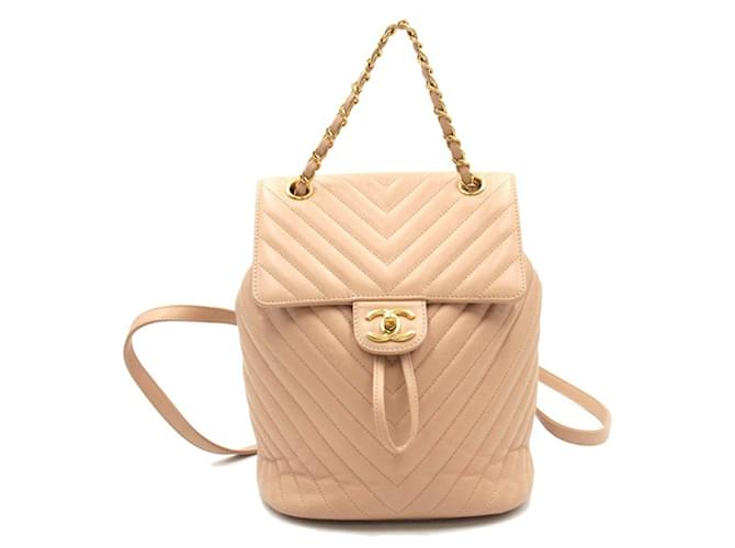 Sac à dos Urban Spirit en cuir de veau Chanel Chevron marron Beige  ref.1392641