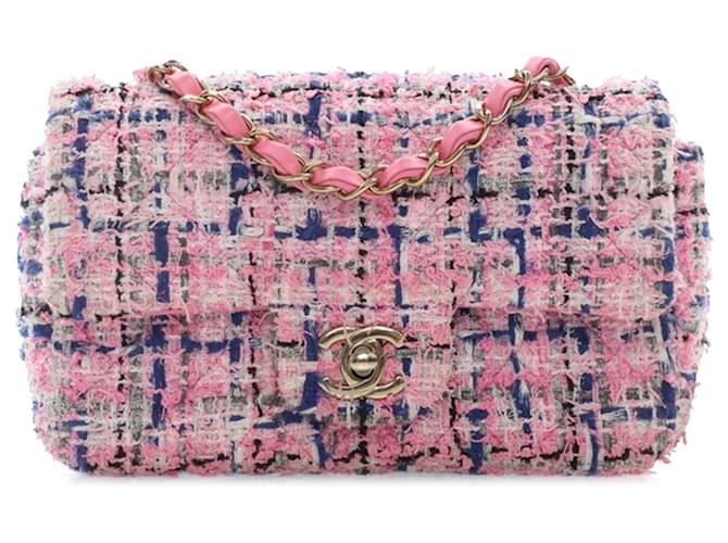 Pink Chanel Mini Rectangular Classic Tweed Flap Crossbody Bag Leather  ref.1392642