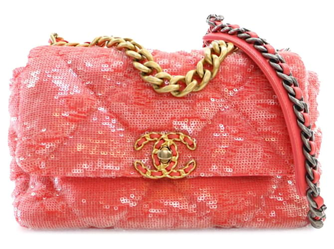 Rosa Chanel Umhängetasche 19 mit kleinen Pailletten Pink Leder  ref.1392643