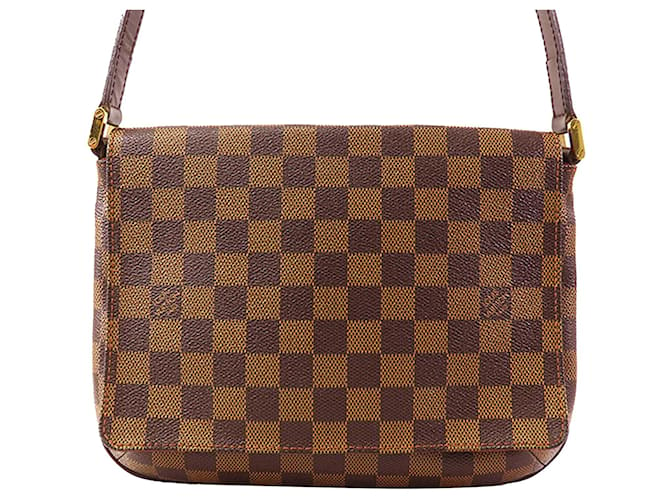 Brown Louis Vuitton Damier Ebene Musette Tango Long Strap Crossbody Bag Leather  ref.1392650
