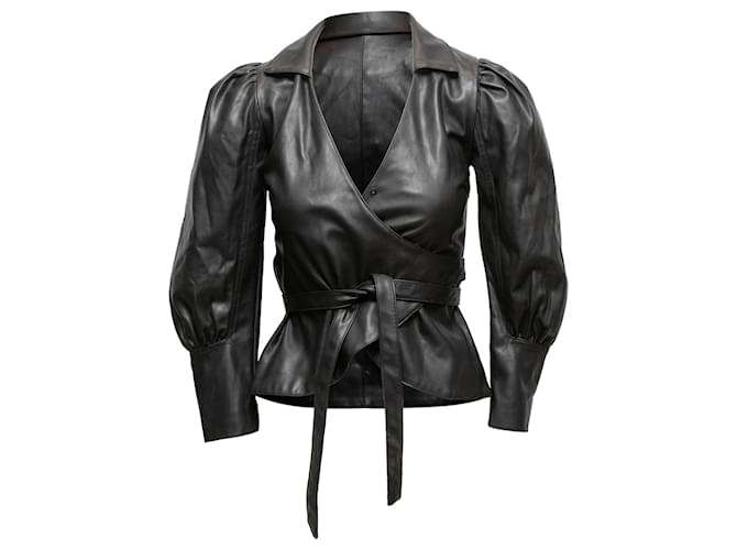 Maje Black Aje Faux Leather Wrap Jacket Size US 4  ref.1392662