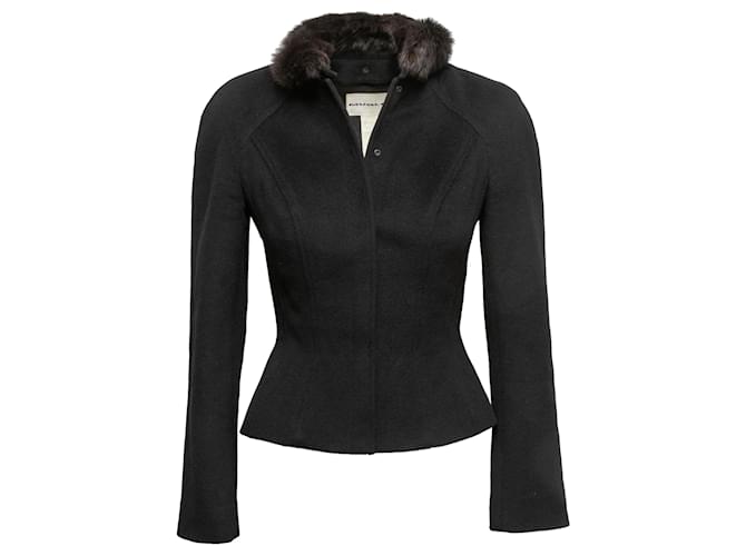 Thierry Mugler Black Mugler Wool-Blend Fur-Trimmed Jacket Size FR 36  ref.1392663