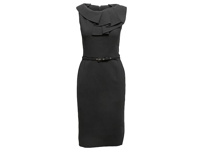 Black Oscar de la Renta Sleeveless Belted Dress Size US S Synthetic  ref.1392664