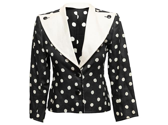 Vintage negro y blanco Saint Laurent Polka Dot Blazer Tamaño FR 34 Sintético  ref.1392668