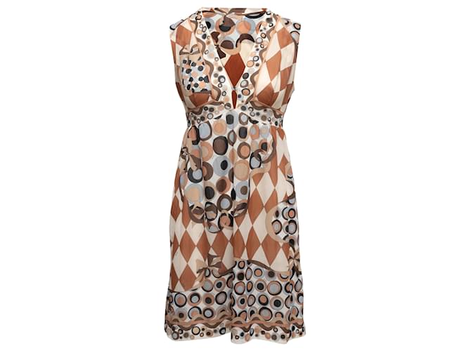 Autre Marque vintage Marron &Multicolore Emilio Pucci pour Formfit Rogers Imprimé Slip Dress Taille US S Synthétique  ref.1392669