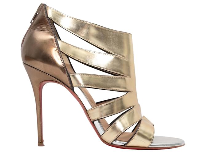 Christian Louboutin Metallic-Käfigabsätze in Gold und Mehrfarbig, Größe 37 Golden Leinwand  ref.1392674