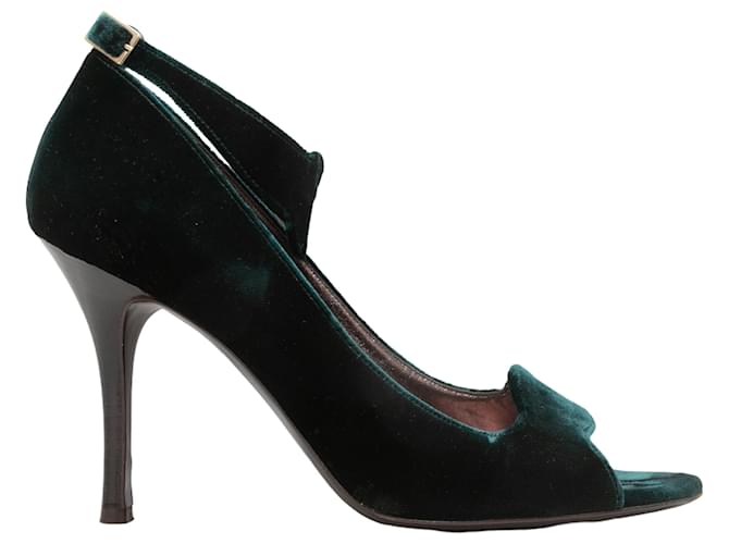 Céline Talons à bride de cheville en velours Celine vert foncé Taille 39  ref.1392676