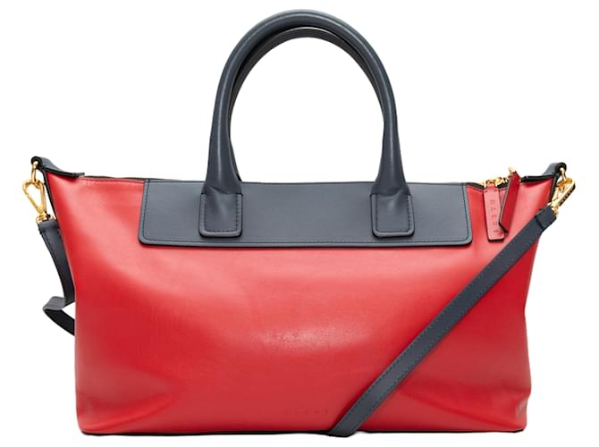 Borsa tote a tracolla in pelle Marni rossa e blu scuro Rosso  ref.1392678