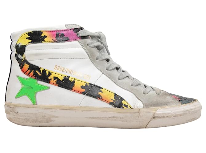 Baskets montantes Golden Goose blanches et multicolores Taille 37 Cuir  ref.1392680