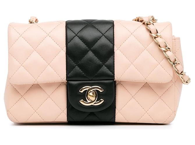 Bolso bandolera Chanel mini rectangular de piel de cordero clásico con dos rayas en color rosa Cuero  ref.1392688