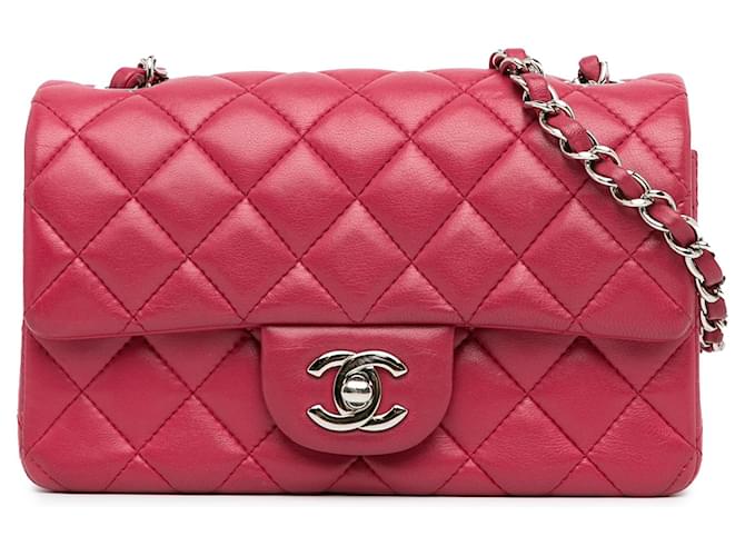 Rosa Chanel Mini Rectangular Classic Lammleder-Umhängetasche mit einer Klappe Pink  ref.1392689