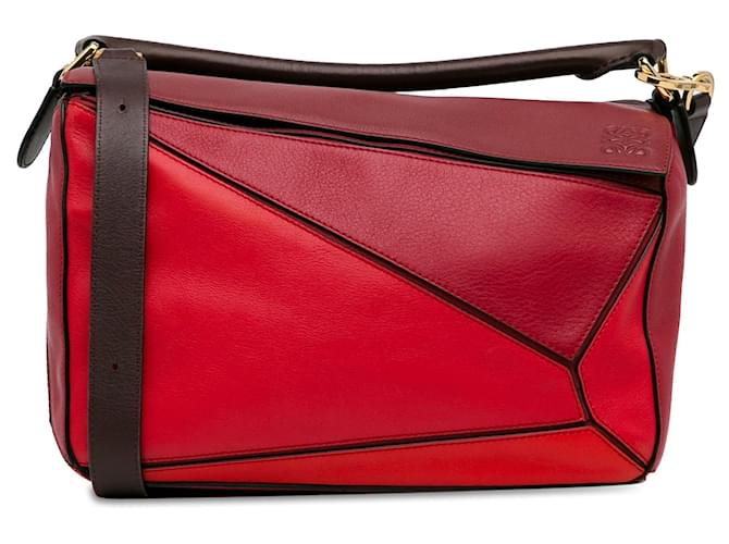 Bolso Satchel Puzzle Mediano Loewe Rojo Roja Cuero  ref.1392691