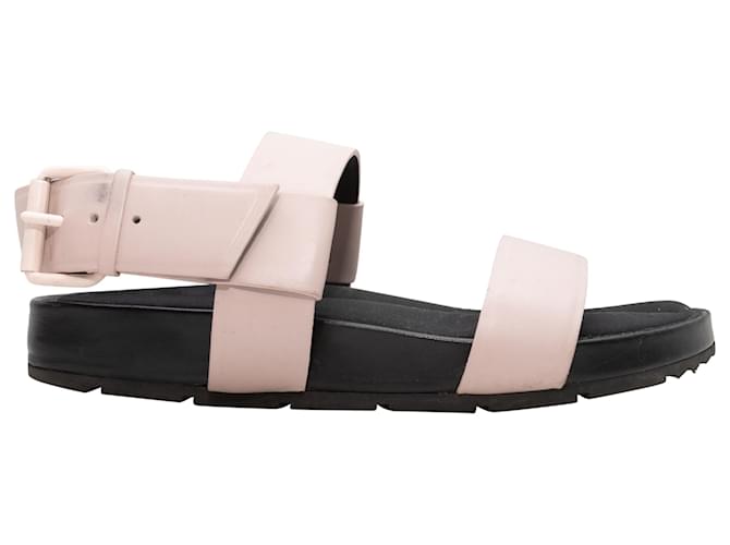 Sandalias planas sin espalda Balenciaga rosa claro y negro Talla 36 Lienzo  ref.1392725