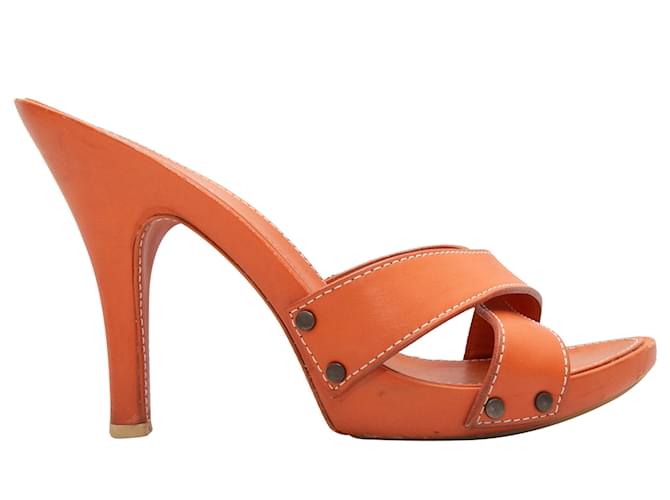 Orange Giuseppe Zanotti Heeled Slide Sandals Size 37 Leather  ref.1392727