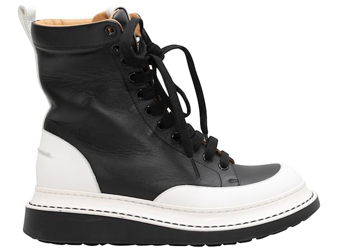 Botas de combate de couro branco e preto Loewe Color Block tamanho 37 Lona  ref.1392729