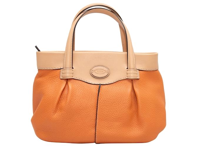 Mini shopping bag Tod's arancione e beige Pelle  ref.1392735
