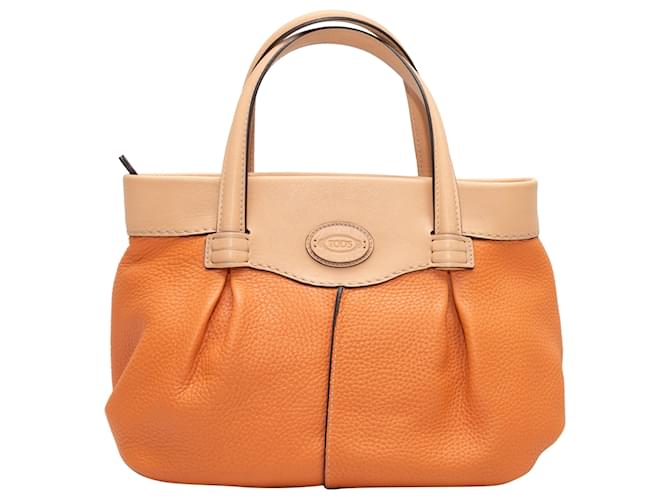 Orange & Beige Tod's Mini Shopping Tote Leather  ref.1392735