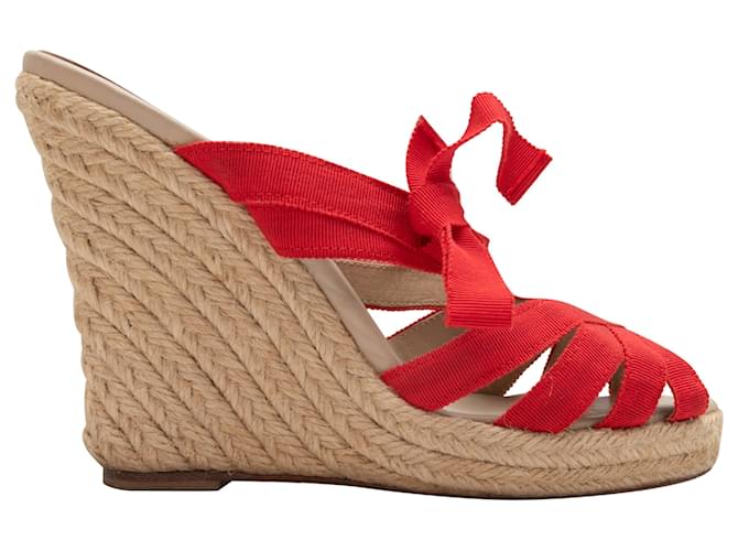 Sandalias de cuña de alpargata de grosgrain rojas de Christian Louboutin talla 37 Lienzo  ref.1392736