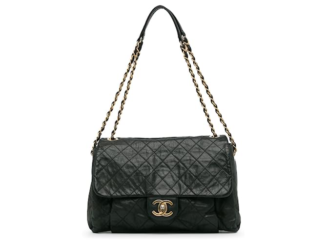Black Chanel Large Aged Calfskin Chic Quilt Flap Shoulder Bag Leather  ref.1392741
