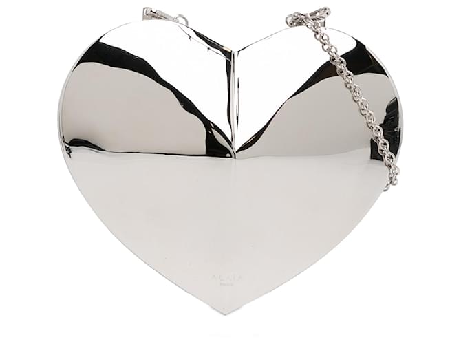 Silver ALAÏA Le Coeur Minaudiere Clutch on Strap Crossbody Bag Silvery Leather  ref.1392754