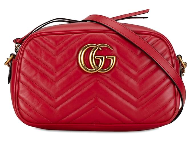 Red Gucci Small GG Marmont Matelasse Crossbody Bag Leather  ref.1392765