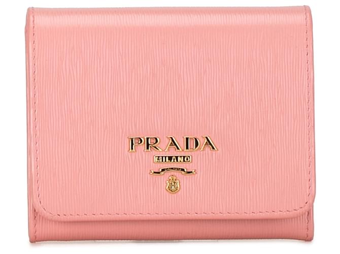 Portefeuille compact Prada Vitello Move rose Cuir  ref.1392769