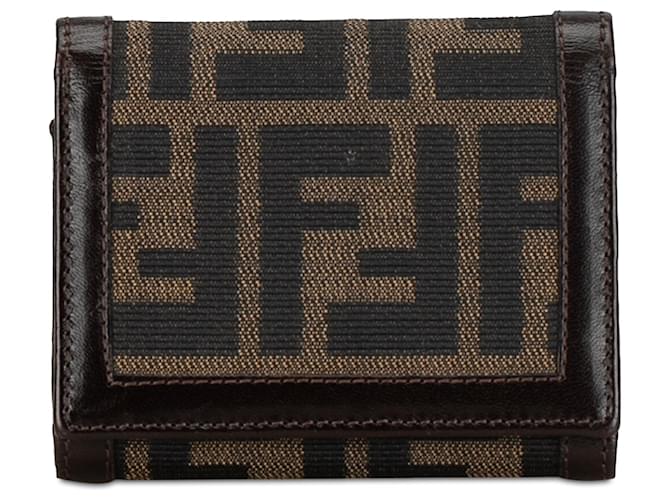 Brown Fendi Zucca Canvas Trifold Wallet Leather  ref.1392774