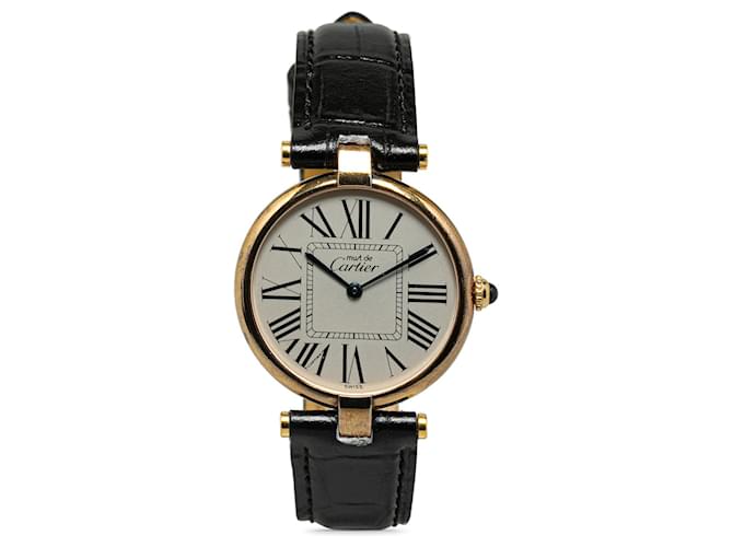 Montre Must de Cartier Or Cartier Quartz Vermeil Cuir Doré  ref.1392776