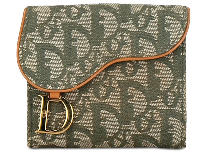 Green Dior Oblique Saddle Compact Wallet Cloth  ref.1392777