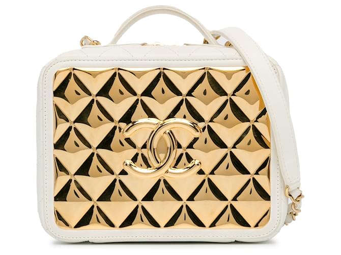 Cartable blanc Chanel Golden Plate Vanity Case Cuir  ref.1392795