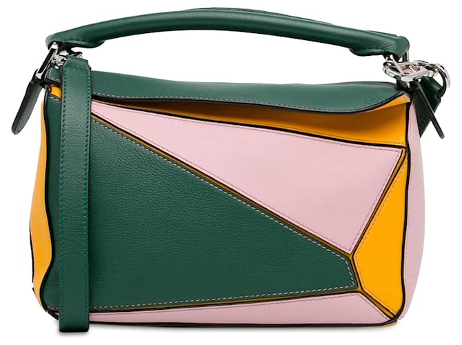 Green LOEWE Medium Tricolor Puzzle Bag Satchel Leather  ref.1392809