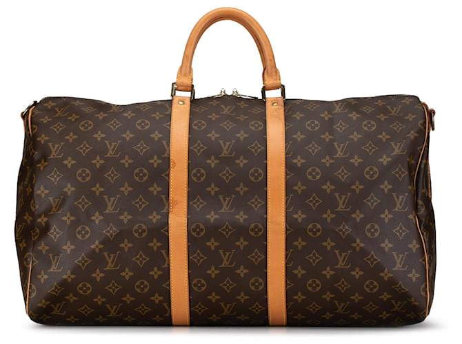 Bolsa de viaje marrón Louis Vuitton Monogram Keepall 55 Castaño Cuero  ref.1392815